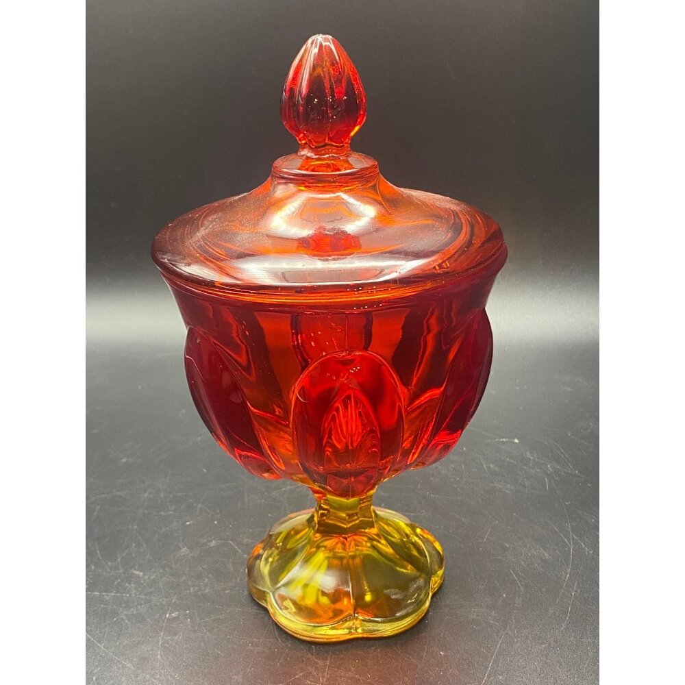 L.E. Smith  Amberina Covered Compote 6 Petal